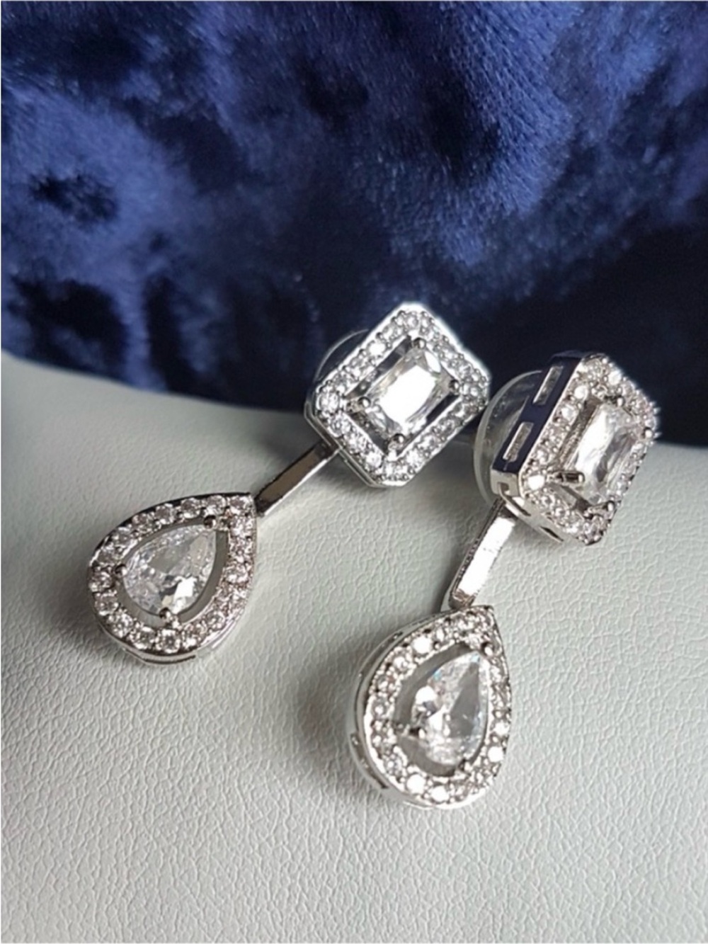 Swarovski Elements White Gold Plated Convertible Halo Studs Drop Earrings NEW